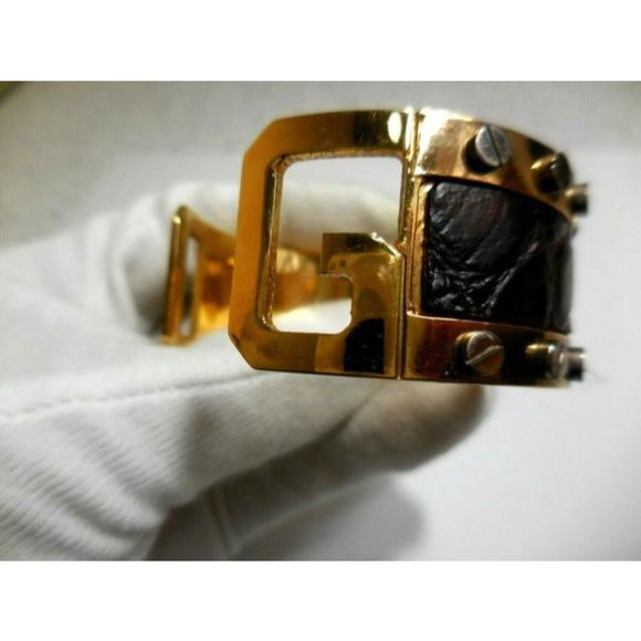 Dolce and Gabbana Brown Croc Gold Tone Cuff - Picture 5 of 11